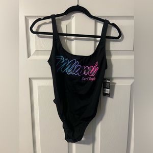 New surf style black Miami one piece bathing suit large